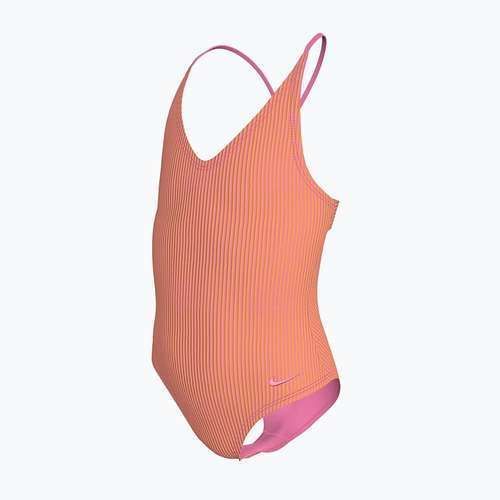 Children's one-piece swimsuit Nike Ocean Bound Ripple Texture Lace Up pink glow