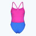 Women's one-piece swimsuit arena Monogram Challenge back blue river multi/shocking pink 2