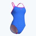 Women's one-piece swimsuit arena Monogram Challenge back blue river multi/shocking pink 3