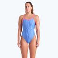 Women's one-piece swimsuit arena Monogram Challenge back blue river multi/shocking pink 5