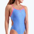 Women's one-piece swimsuit arena Monogram Challenge back blue river multi/shocking pink 8