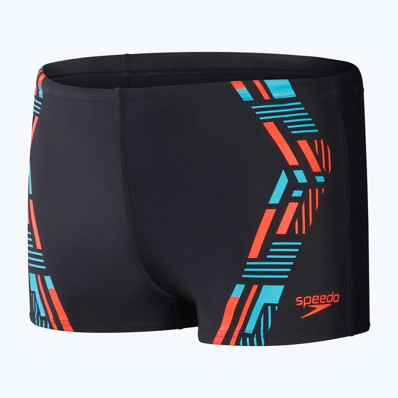 Men's Speedo Tech Print swim shorts black/orange 10