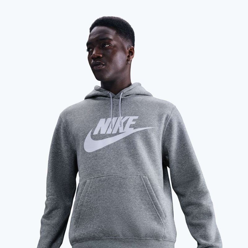 Men's sweatshirt Nike Club Pullover Hoodie dark grey heather/light smoke grey/white 4