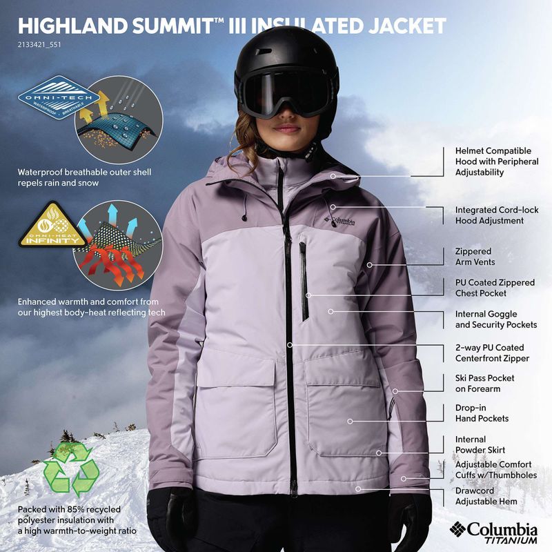 Women's ski jacket Columbia Highland Summit III Insulated lavender pearl/shale purple 13