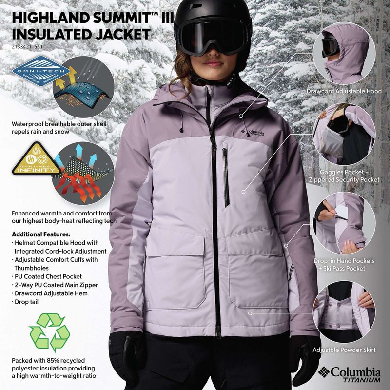 Women's ski jacket Columbia Highland Summit III Insulated lavender pearl/shale purple 14