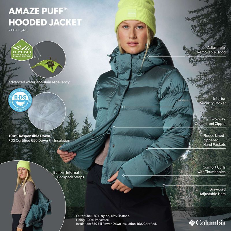 Women's down jacket Columbia Amaze Puff Hooded everblue high shine 12