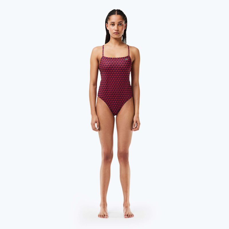 Lacoste women's one-piece swimsuit MF7264 penumbra / alizarin / red 3