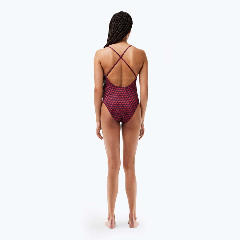 Lacoste women's one-piece swimsuit MF7264 penumbra / alizarin / red 4