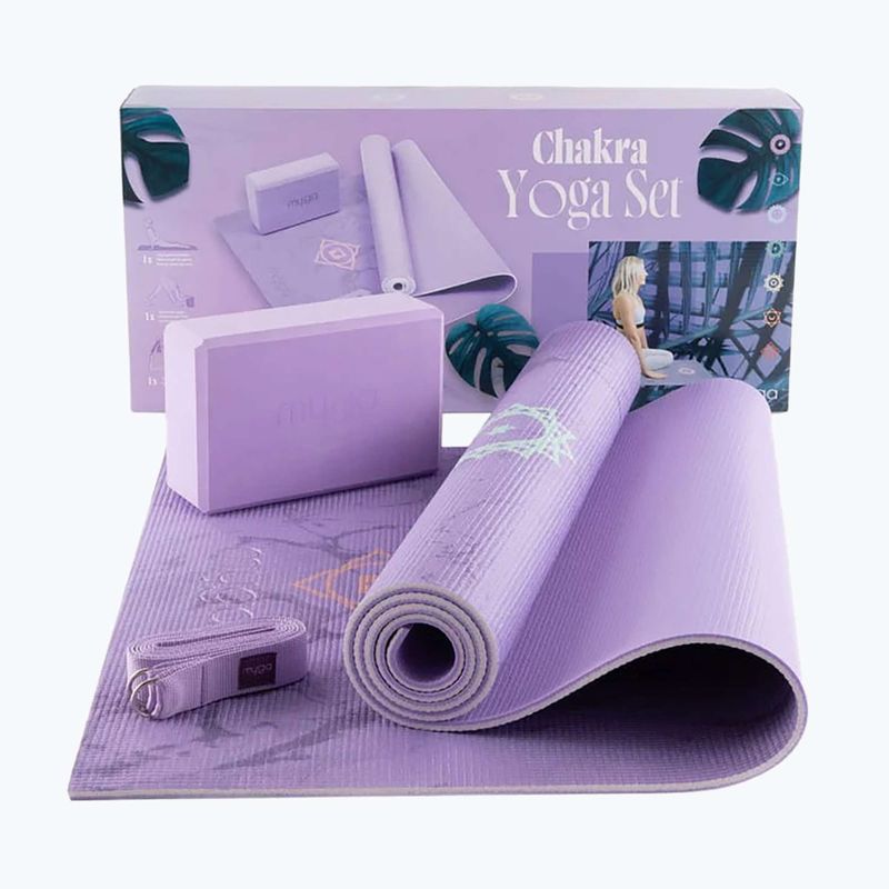 Yoga kit Myga Chakra Yoga Set mat + block + strap purple 3