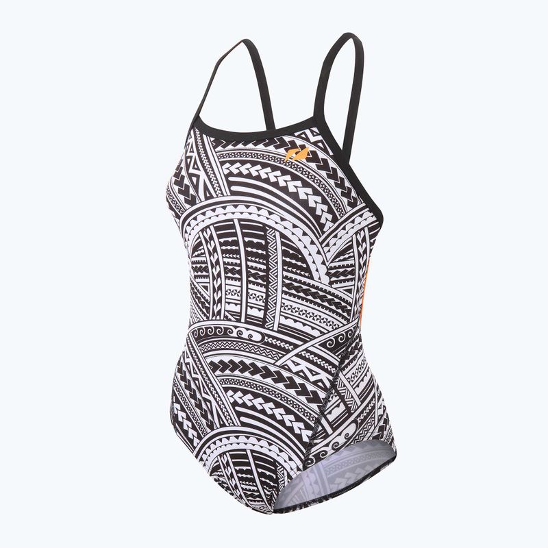 Women's one-piece swimsuit ZONE3 Kona Speed Strap Back tribal print/black/ white/orange 4