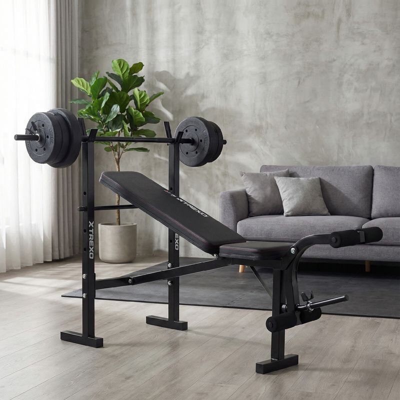 XTREXO BenchFit Lite training bench with stand and barbell black 6