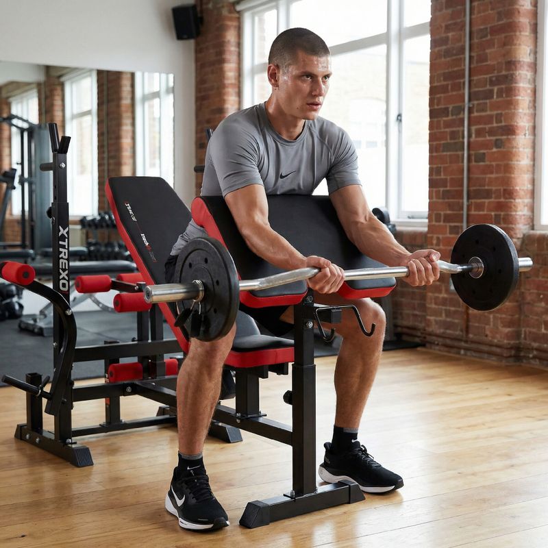 XTREXO BenchFit Max training bench with stand and prayer bar black 6