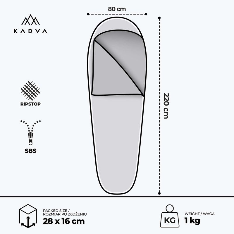 KADVA Light 1000 L sleeping bag left grey 3
