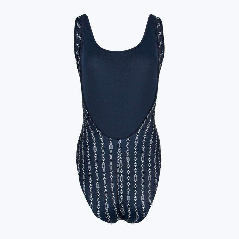 Tommy Hilfiger women's one piece swimsuit One Piece Print (Ext) flag chain dark night navy 2